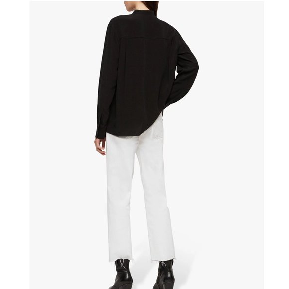 ALLSAINTS Lexi Collarless Button-Down Shirt / XS / Black Blouse - Picture 4 of 12